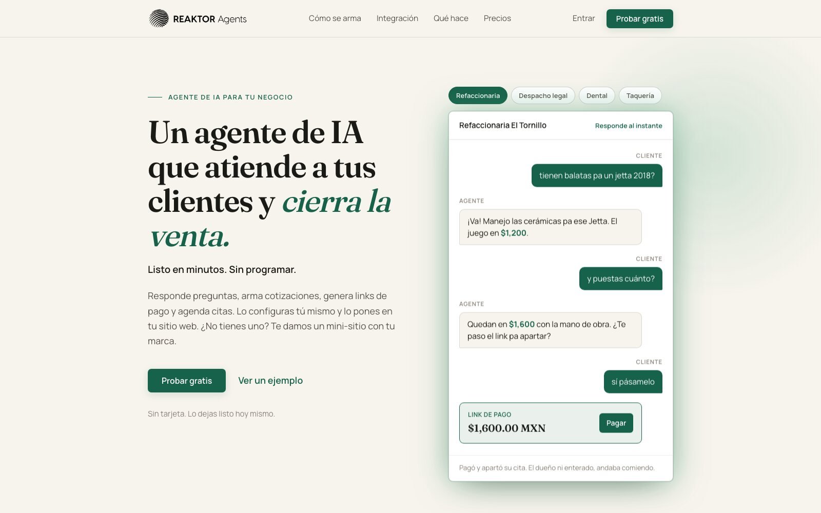 ReaktorAgents — agente de IA que cotiza y cobra